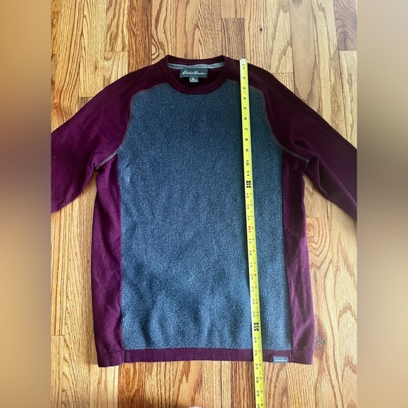 Eddie Bauer Mens Waffle Knit Burgundy Gray Sweater - Small - Picture 6 of 9